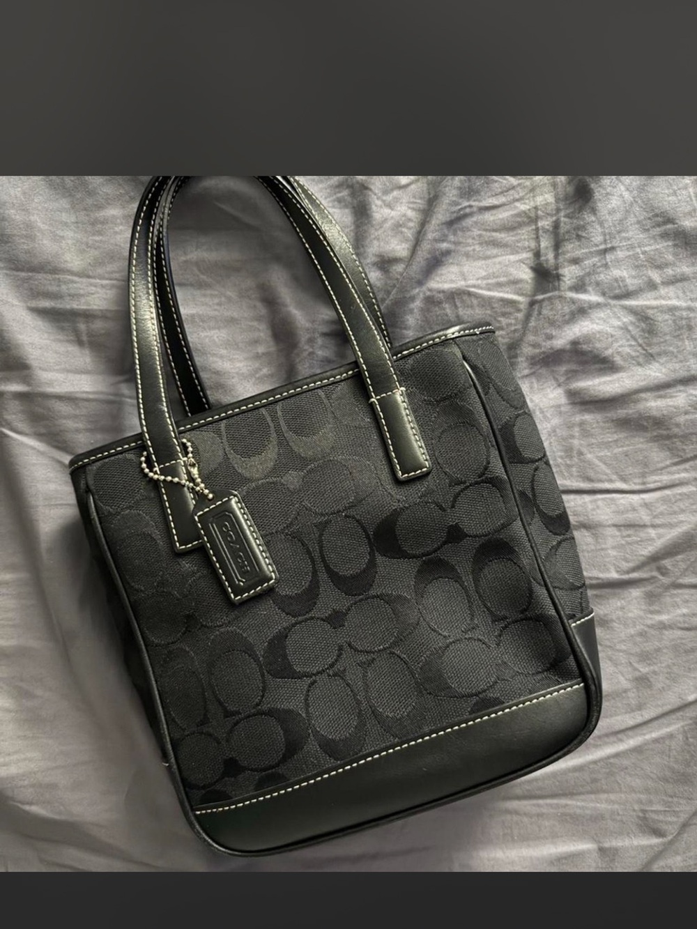 Mini Lunch Coach Tote Black Signature Canvas Small Tote